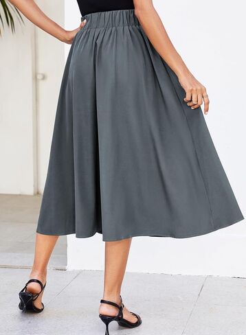 Women Pleated Flowy High Waist A Line Flared Vintage Dressy Spring Long Skirt in Kuwait