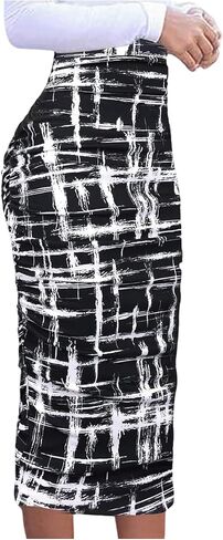 SHENHE Women's Leopard High Waisted Pencil Bodycon Long Skirt Ruched Midi Skirt in Saudi Arabia