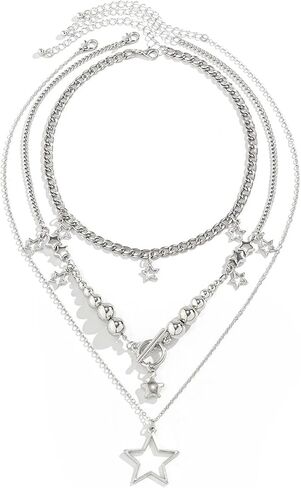 Y2K Star Necklace for Women Layered Necklace Gothic Bead Choker Necklace Fashion Grunge Aesthetic Jewelry for Women in Saudi Arabia