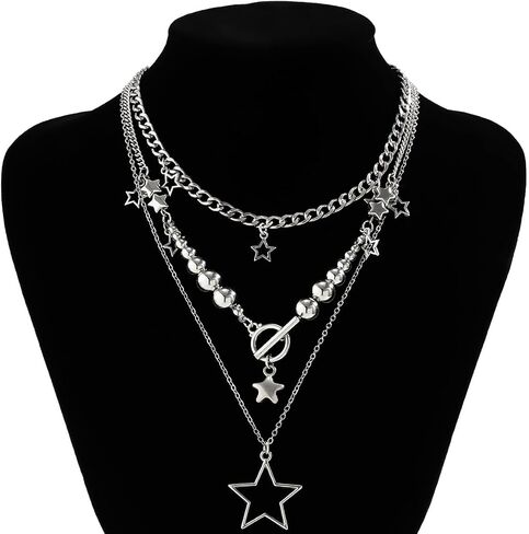 Y2K Star Necklace for Women Layered Necklace Gothic Bead Choker Necklace Fashion Grunge Aesthetic Jewelry for Women in Saudi Arabia