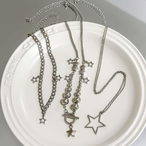 Y2K Star Necklace for Women Layered Necklace Gothic Bead Choker Necklace Fashion Grunge Aesthetic Jewelry for Women in Saudi Arabia
