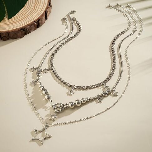 Y2K Star Necklace for Women Layered Necklace Gothic Bead Choker Necklace Fashion Grunge Aesthetic Jewelry for Women in Saudi Arabia
