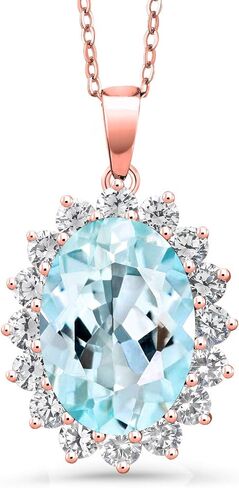 GEM Stone King 16.56 CTTW Oval Sky Blue Topaz 18k Rose Rose Gold Plated Filled Necklace for Women | الأحجار الكريمة المولد | بيضاوي 18x13mm | بسلسلة 18 بوصة in Saudi Arabia