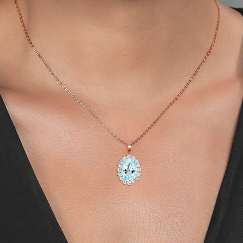 GEM Stone King 16.56 CTTW Oval Sky Blue Topaz 18k Rose Rose Gold Plated Filled Necklace for Women | الأحجار الكريمة المولد | بيضاوي 18x13mm | بسلسلة 18 بوصة in Saudi Arabia