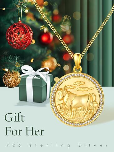 Gold Zodiac Necklace For Women 925 Sterling Silver Pendant Necklace Gift For Christmas Valentine's Day Mother's Day in Saudi Arabia