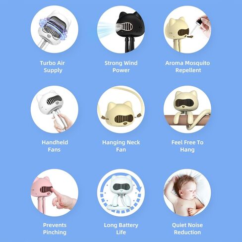 F08 Stroller Fan,HandheldFan,TableFan Powerful,2000mAh Battery USB Rechargeable,Non-touch Design,Aroma Fan,for Women/Family (Pink) in Saudi Arabia