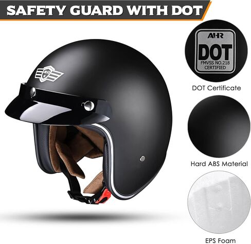 AHR 3/4 مفتوح الوجه خوذة الدراجات النارية خوذة عتيقة الرجعية مع Visor for Men Women ، Bobber Scooter ATV Cruiser Dot ، Run-O5 in Saudi Arabia