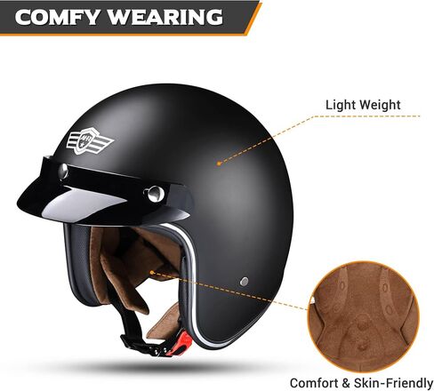 AHR 3/4 مفتوح الوجه خوذة الدراجات النارية خوذة عتيقة الرجعية مع Visor for Men Women ، Bobber Scooter ATV Cruiser Dot ، Run-O5 in Saudi Arabia