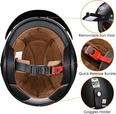 AHR 3/4 مفتوح الوجه خوذة الدراجات النارية خوذة عتيقة الرجعية مع Visor for Men Women ، Bobber Scooter ATV Cruiser Dot ، Run-O5 in Saudi Arabia