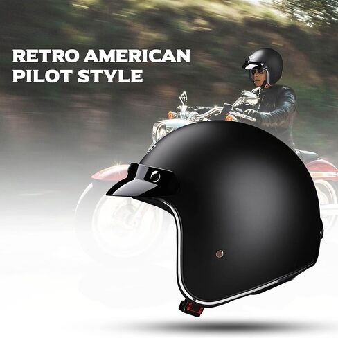 AHR 3/4 مفتوح الوجه خوذة الدراجات النارية خوذة عتيقة الرجعية مع Visor for Men Women ، Bobber Scooter ATV Cruiser Dot ، Run-O5 in Saudi Arabia