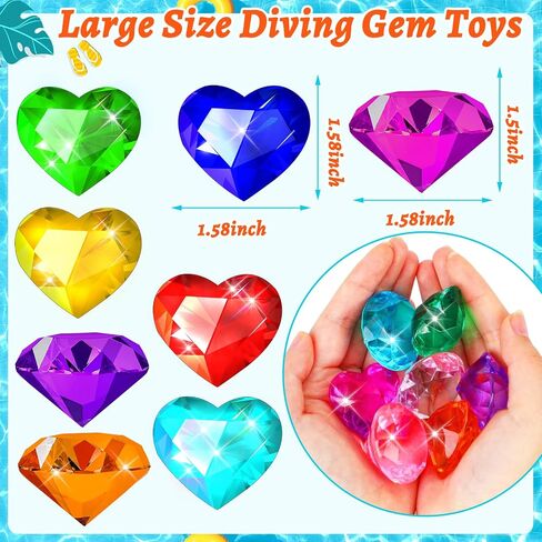 Marforever 25 pcs ألعاب حمام السباحة للأحجار الكريمة ، أحواض تجمع كبيرة ملونة ، Gems Pirate Treasure Diving Gems Diamond Pool Toys Toys Underwater Onderwater For Summer Swimming Gift Boys Girls Girl Game Game Award in Kuwait