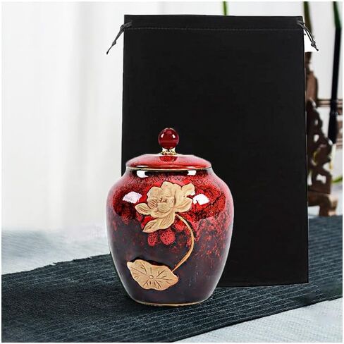 Small Lotus Urn for Human Ashes Adult Male or Female Ceramic Keepsake Urns for Men or Women Beautiful Cremation Urn,Red in Saudi Arabia