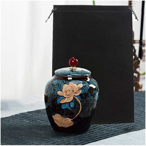Small Lotus Urn for Human Ashes Adult Male or Female Ceramic Keepsake Urns for Men or Women Beautiful Cremation Urn,Red in Saudi Arabia