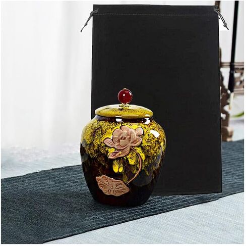 Small Lotus Urn for Human Ashes Adult Male or Female Ceramic Keepsake Urns for Men or Women Beautiful Cremation Urn,Red in Saudi Arabia