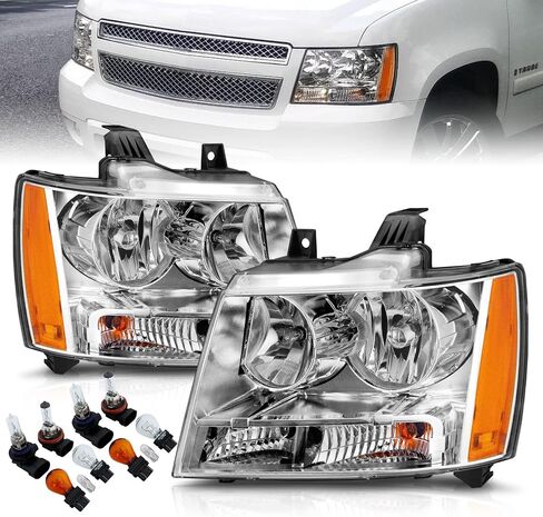 AmeriLite Halogen Car Headlight Pair With Bulbs and Harness Replacement For Chevy Tahoe Suburban Avalanche - Driver and Passenger Side, Vehicle Light Assembly, Black Housing in Saudi Arabia
