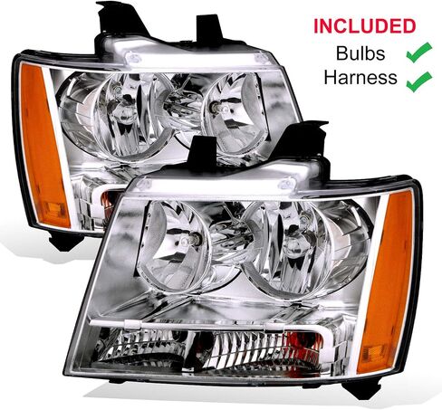 AmeriLite Halogen Car Headlight Pair With Bulbs and Harness Replacement For Chevy Tahoe Suburban Avalanche - Driver and Passenger Side, Vehicle Light Assembly, Black Housing in Saudi Arabia