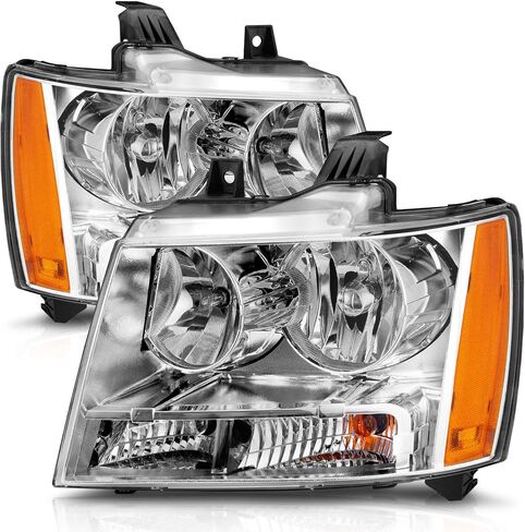 AmeriLite Halogen Car Headlight Pair With Bulbs and Harness Replacement For Chevy Tahoe Suburban Avalanche - Driver and Passenger Side, Vehicle Light Assembly, Black Housing in Saudi Arabia