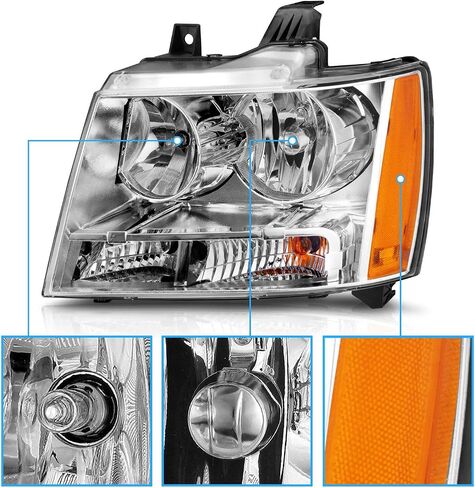 AmeriLite Halogen Car Headlight Pair With Bulbs and Harness Replacement For Chevy Tahoe Suburban Avalanche - Driver and Passenger Side, Vehicle Light Assembly, Black Housing in Saudi Arabia