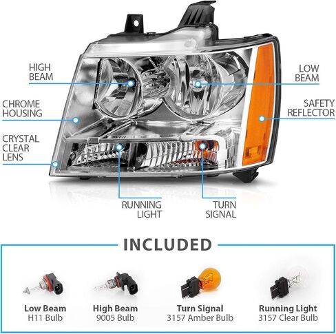 AmeriLite Halogen Car Headlight Pair With Bulbs and Harness Replacement For Chevy Tahoe Suburban Avalanche - Driver and Passenger Side, Vehicle Light Assembly, Black Housing in Saudi Arabia
