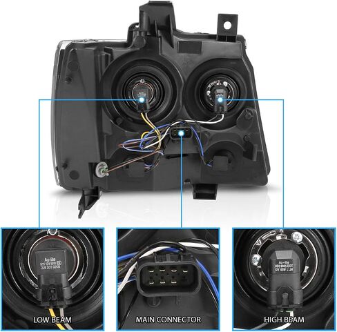 AmeriLite Halogen Car Headlight Pair With Bulbs and Harness Replacement For Chevy Tahoe Suburban Avalanche - Driver and Passenger Side, Vehicle Light Assembly, Black Housing in Saudi Arabia