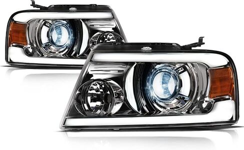 Alpha Owls 8711088 Full LED Projector Headlights With White LED Light Bar - Chrome Amber Fits 2004-2008 Ford F150 / 2006-2008 Lincoln Mark LT in Saudi Arabia