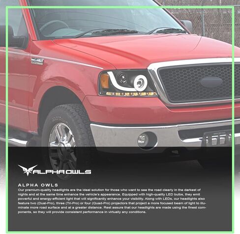 Alpha Owls 8711088 Full LED Projector Headlights With White LED Light Bar - Chrome Amber Fits 2004-2008 Ford F150 / 2006-2008 Lincoln Mark LT in Kuwait