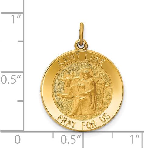القديس لوقا يصلي من أجلنا كلمات على قلادة ميدالية مستديرة في الذهب الأصفر 14K الحقيقي 14K in Kuwait