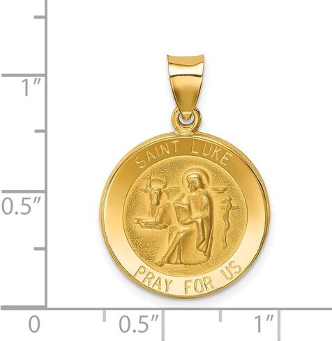 القديس لوقا يصلي من أجلنا كلمات على قلادة ميدالية مستديرة في الذهب الأصفر 14K الحقيقي 14K in Kuwait
