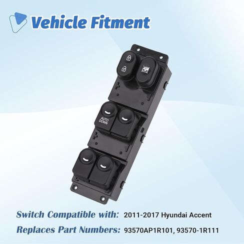 Power Master Window Switch Control Button Front Left Driver Side Compatible with 2011 2012 2013 2014 2015 2016 2017 Hyundai Accent, Replacement OEM 93570AP1R101, 93570-1R111, 1 Auto, 16 Pins in Saudi Arabia