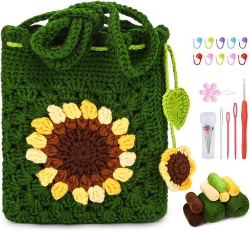 Pnytty Christmas Wreath Crochet Crochet Kit for Beginners, Starters Kit, Complete Wreath Craft Knitting Kit with Crochet Hooks Yarns with Step-by-Step Video Tutorials for DIY Gift Deco in Kuwait