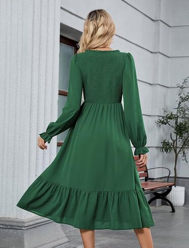 ZAFUL Womens 2025 Fall Square Neck Smocked Dresses Long Puff Sleeve Casual Flowy A Line Tiered Midi Dress in Saudi Arabia