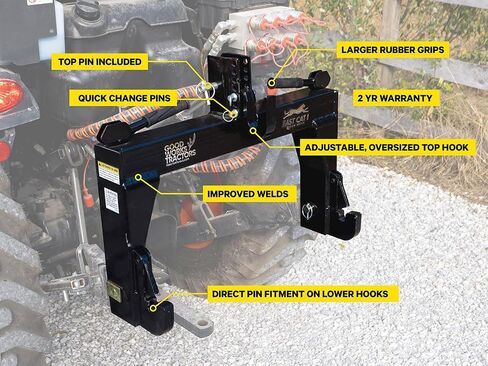 Fast Cat Quick Hitch, Category 1 3-Point, No Bushings Required with Adjustable Top Hook and Quick Change Pins, 2 Year Warranty (Black) in Saudi Arabia
