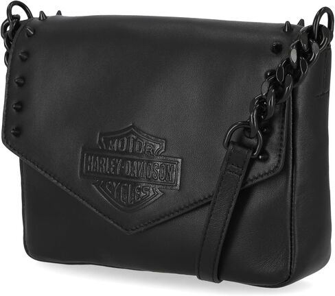 Harley-Davidson Women's Bar & Shield Cone Stud Flap Crossbody Purse - Black in Saudi Arabia