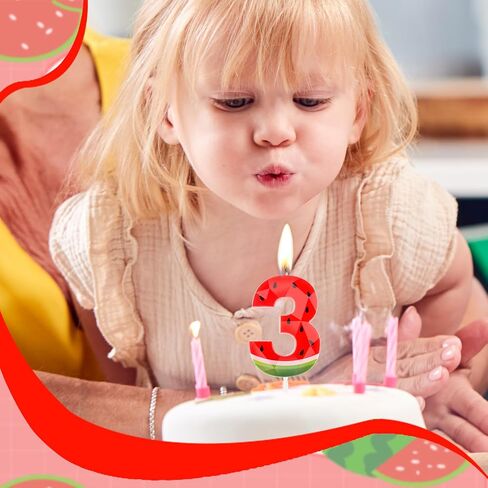 عيد ميلاد أول شمعة البطيخ موضوع كعكة الكعكة Topper رقم 1 شمعة للفتاة بوي الطفل استحمام الصيف زخارف الحفلات اللوازم in Kuwait