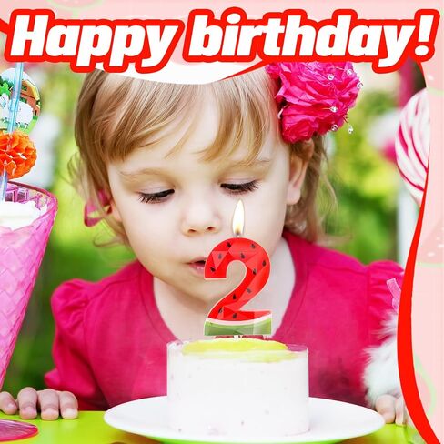 عيد ميلاد أول شمعة البطيخ موضوع كعكة الكعكة Topper رقم 1 شمعة للفتاة بوي الطفل استحمام الصيف زخارف الحفلات اللوازم in Kuwait