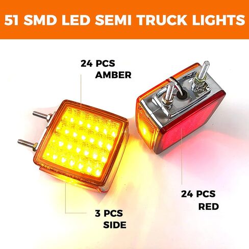 2Pack Truck Truck Trailer Fender Ferstal Signal Light Square Square Dual Face Amber/Red 51 LED Fender Dilelance Lights Mount for Tractor Semi-Dire-Drialer Van Trucks Kenworth Topkick in Saudi Arabia
