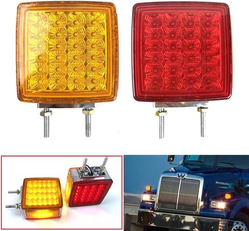 2Pack Truck Truck Trailer Fender Ferstal Signal Light Square Square Dual Face Amber/Red 51 LED Fender Dilelance Lights Mount for Tractor Semi-Dire-Drialer Van Trucks Kenworth Topkick in Saudi Arabia