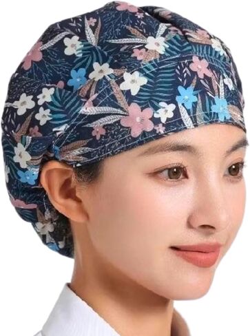 Bouffant Cap Working Caps Chef Hat Nurse Hats, Floral Flower Printed Surgical Scrub Adjustable Elastic Turban for Women in Saudi Arabia
