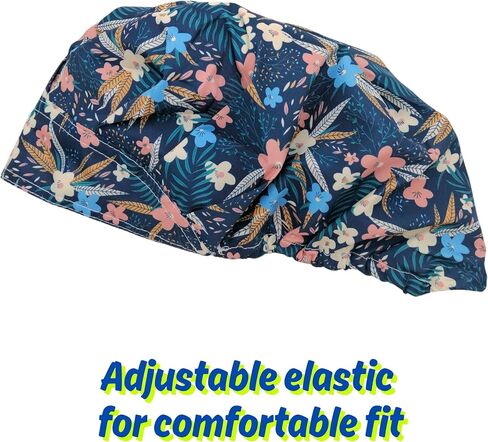 Bouffant Cap Working Caps Chef Hat Nurse Hats, Floral Flower Printed Surgical Scrub Adjustable Elastic Turban for Women in Saudi Arabia