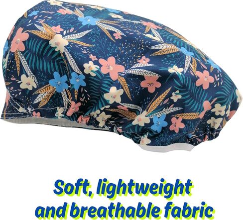 Bouffant Cap Working Caps Chef Hat Nurse Hats, Floral Flower Printed Surgical Scrub Adjustable Elastic Turban for Women in Saudi Arabia