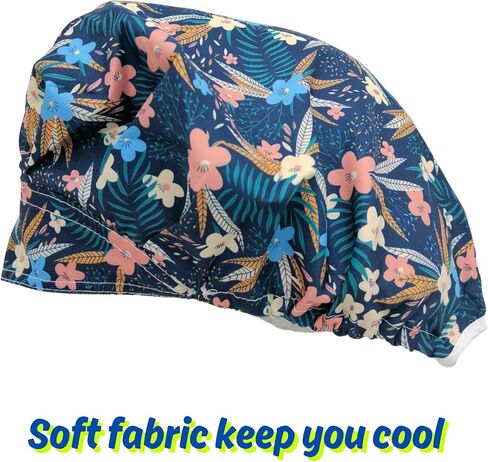 Bouffant Cap Working Caps Chef Hat Nurse Hats, Floral Flower Printed Surgical Scrub Adjustable Elastic Turban for Women in Saudi Arabia
