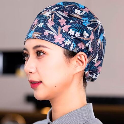 Bouffant Cap Working Caps Chef Hat Nurse Hats, Floral Flower Printed Surgical Scrub Adjustable Elastic Turban for Women in Saudi Arabia