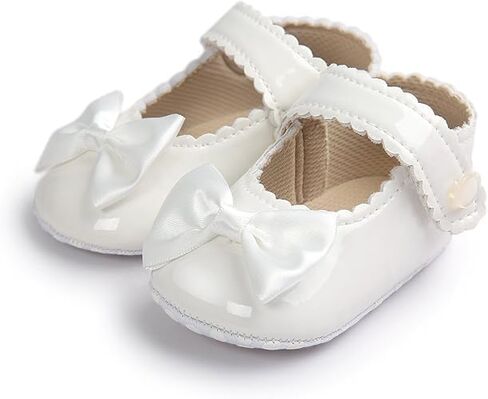 ohsofy Infant Baby Girls Mary Jane Flats Non-Slip Bowknot Princess Wedding Dress Shoes Toddler Crib Shoes in Kuwait