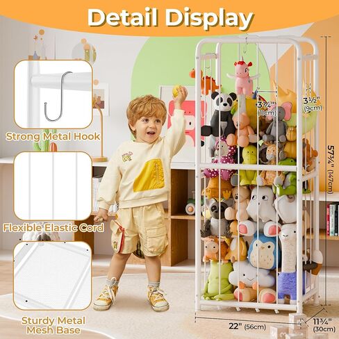 GRANNY SAYS Stuffed Animal Storage Tube, Large Stuffed Animal Holder with Elastic Band and Hooks, Metal Stuff Animal Organizer for Plushies Storage, Kids Toy Storage Organizer for Bedroom Playroom in Kuwait