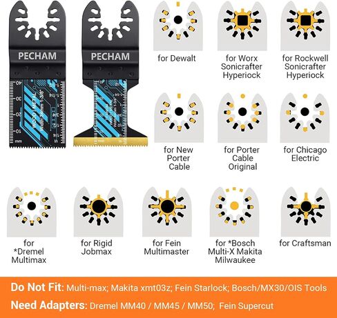PECHAM 24PCS Universal Wood Metal Oscillating Multitool Quick Release Saw Blades Fit Porter Cable Black & Decker Rockwell Ridgid Ryobi Milwaukee Chicago Craftsman in Saudi Arabia