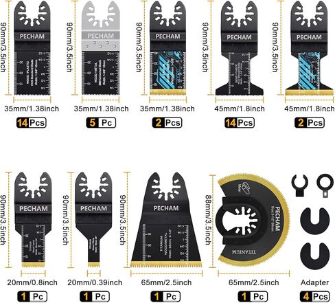 PECHAM 24PCS Universal Wood Metal Oscillating Multitool Quick Release Saw Blades Fit Porter Cable Black & Decker Rockwell Ridgid Ryobi Milwaukee Chicago Craftsman in Saudi Arabia