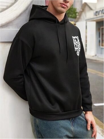 SOLY HUX Hoodies for Men Letter Graphic Sweatshirt Drawstring Long Sleeve Casual Pullover Tops in Kuwait