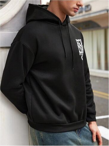 SOLY HUX Hoodies for Men Letter Graphic Sweatshirt Drawstring Long Sleeve Casual Pullover Tops in Kuwait