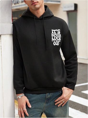 SOLY HUX Hoodies for Men Letter Graphic Sweatshirt Drawstring Long Sleeve Casual Pullover Tops in Kuwait