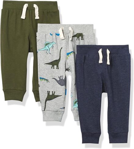The Children's Place Baby Boys' and Toddler Fleece Jogger Pants, Blue/Brown/Grey 3-Pack, 12-18 Months in Saudi Arabia
